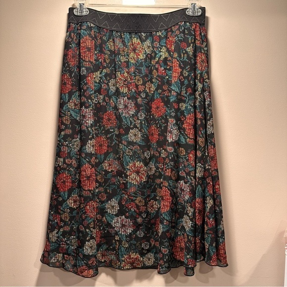 LuLaRoe Lola Lined Chiffon Midi Skirt Colorful Floral Elastic Band Large 14-16 - Picture 10 of 16